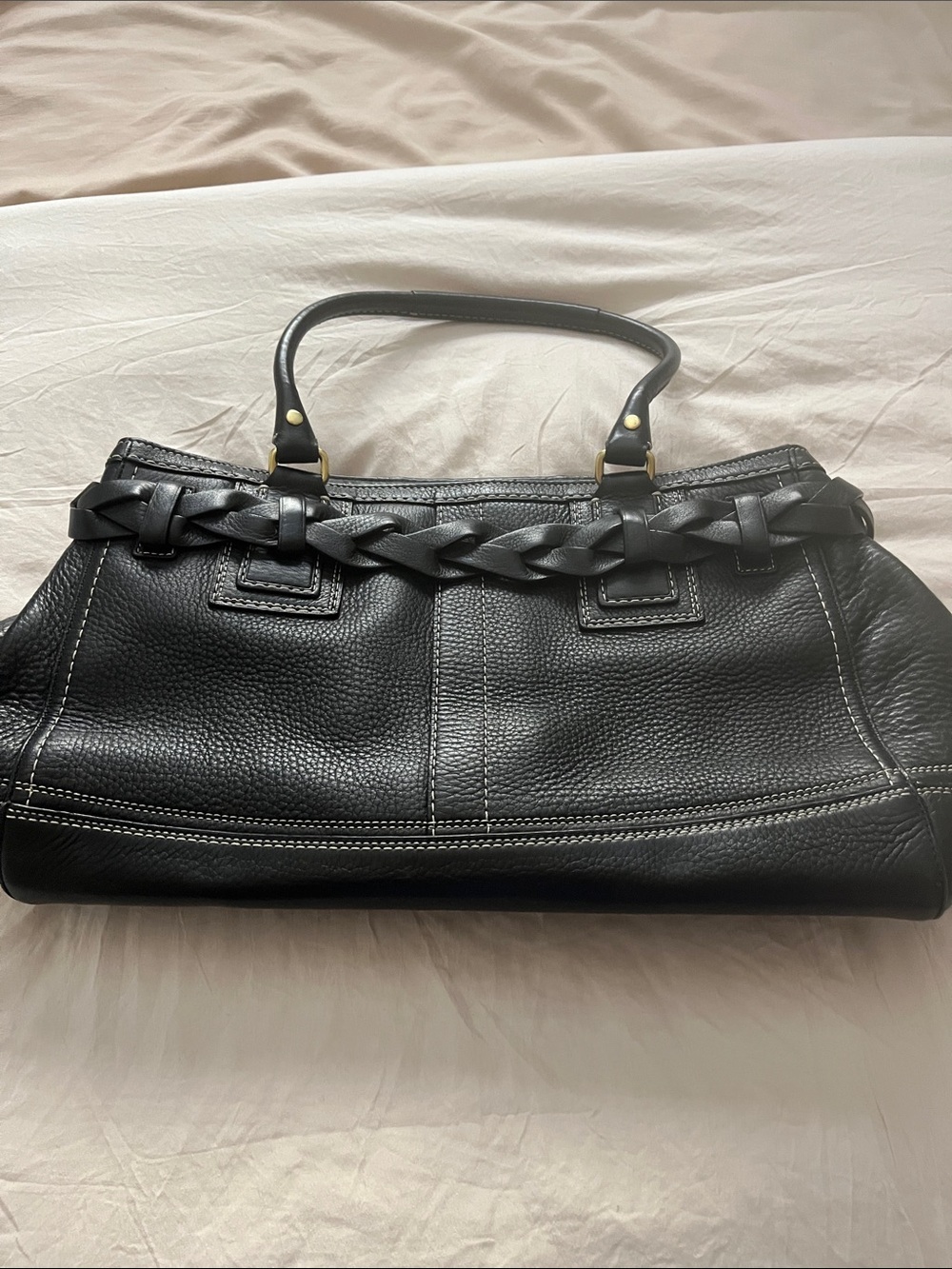 Coach Black Pebbled Leather Shoulder Bag with Braided Trim - Picture 5 of 8
